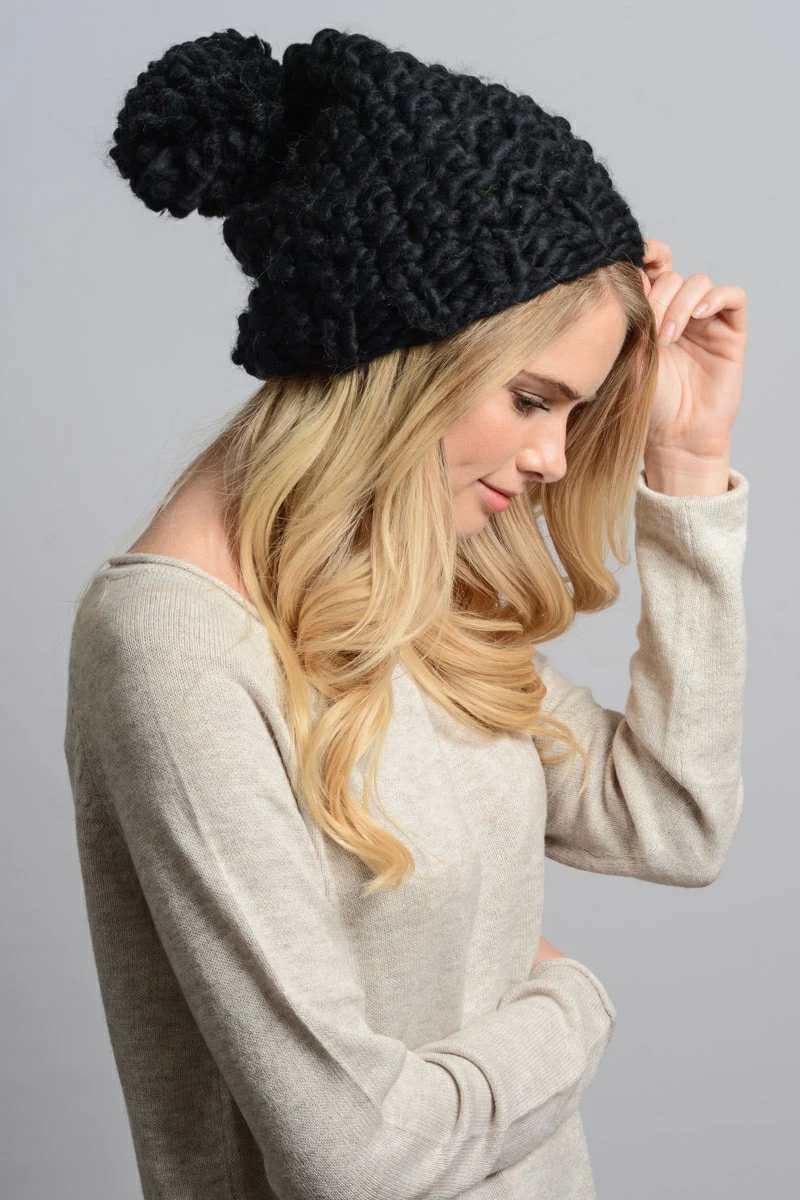 cute wholesale chunky knit beanie black