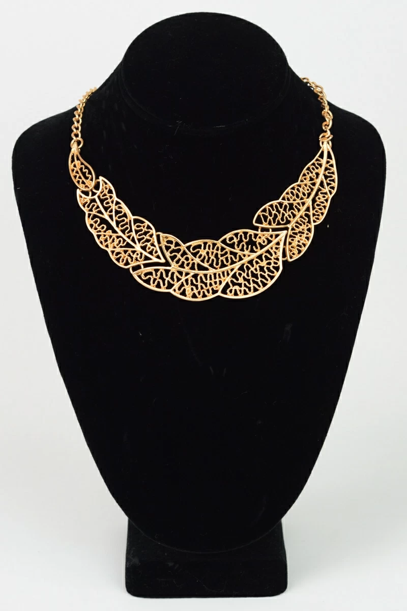 leaf design statement necklace gold