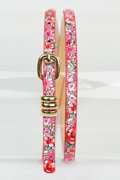 Latest pop art floral skinny PVC belt for women from Leto Wholesale
