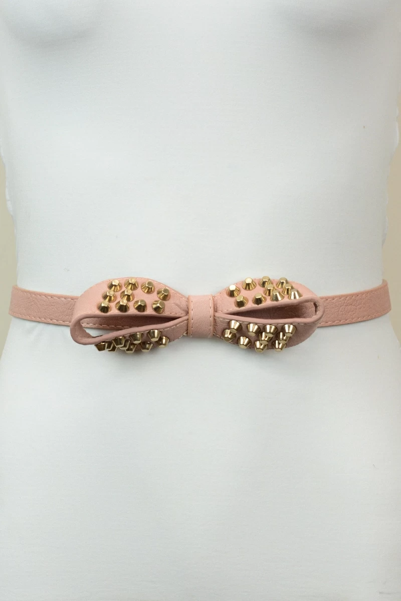 studded bow belt peach