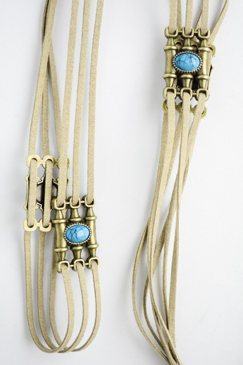 three rope turquoise stone belt taupe detail