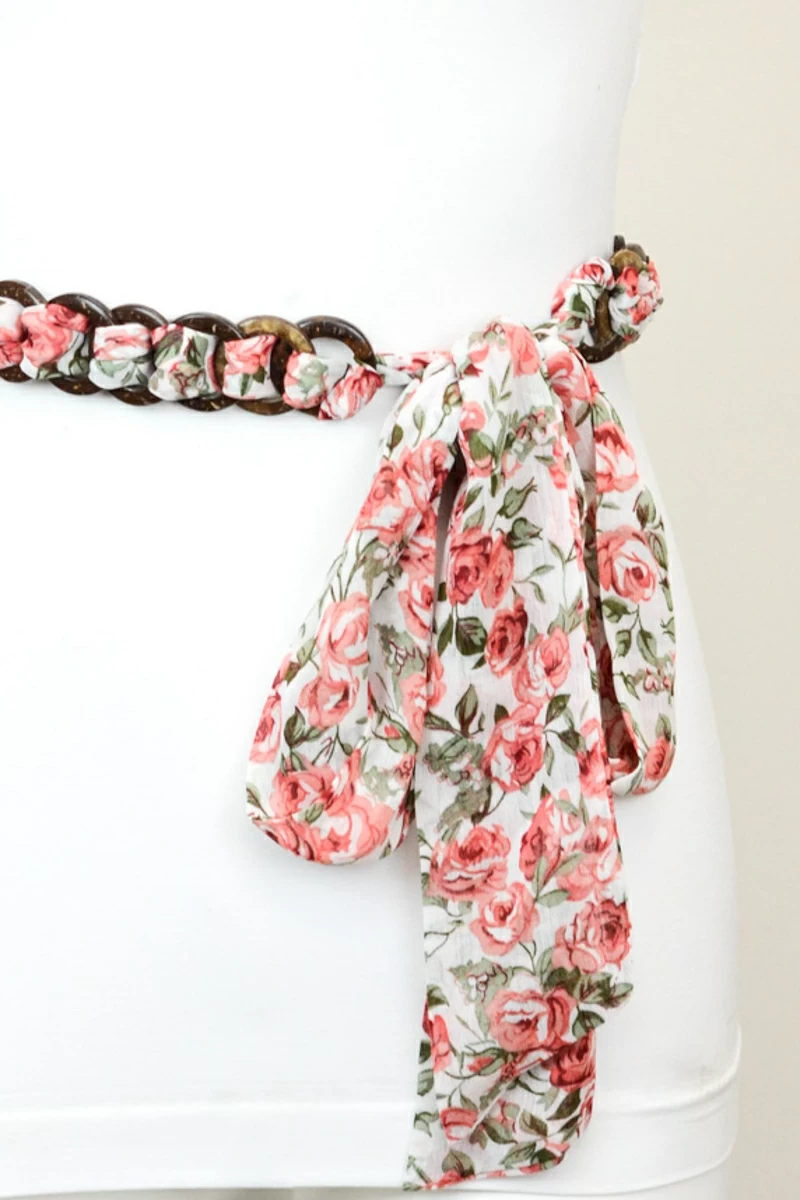 Latest looped floral tie plastic & polyester belt for women from Leto Wholesale
