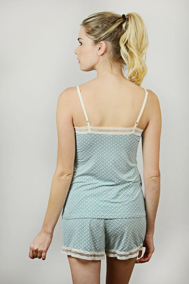 wholesale lace trim pajama set turquoise