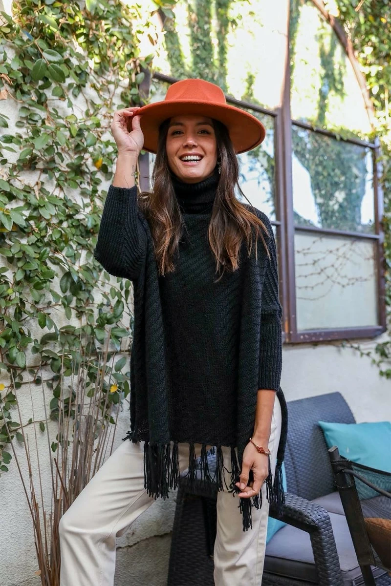 black poncho with sleeves