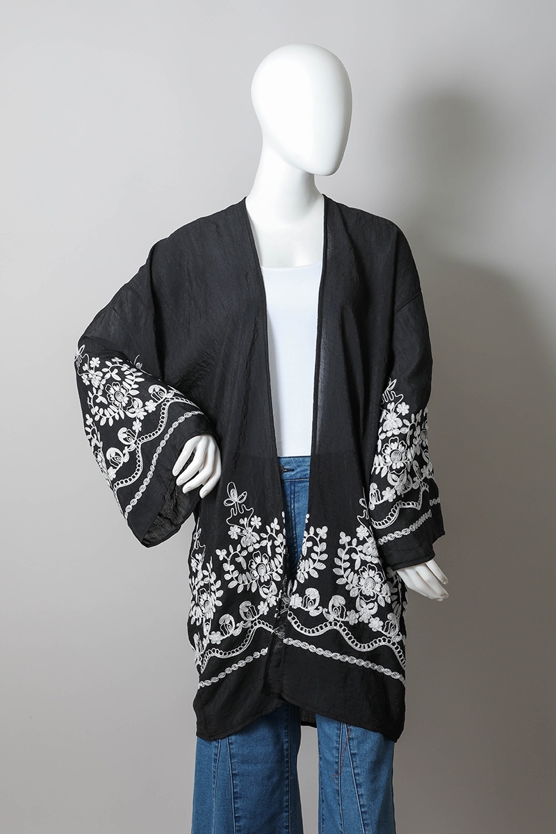 Embroidered Floral Vine Lightweight Kimono | Ethereal Summer Style