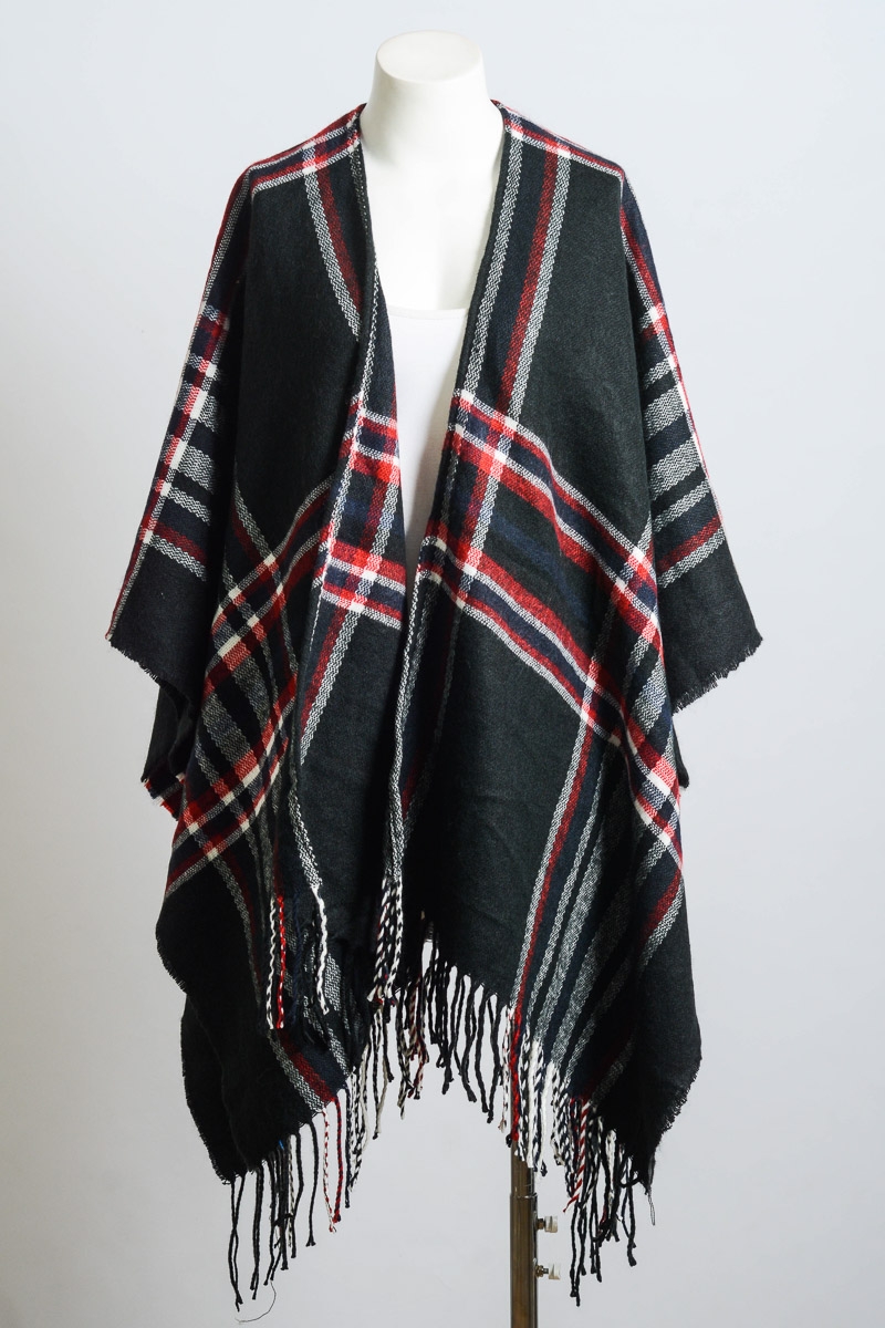 Elegant Plaid Ruana Wrap - Versatile Boho Chic Shawl for All Seasons