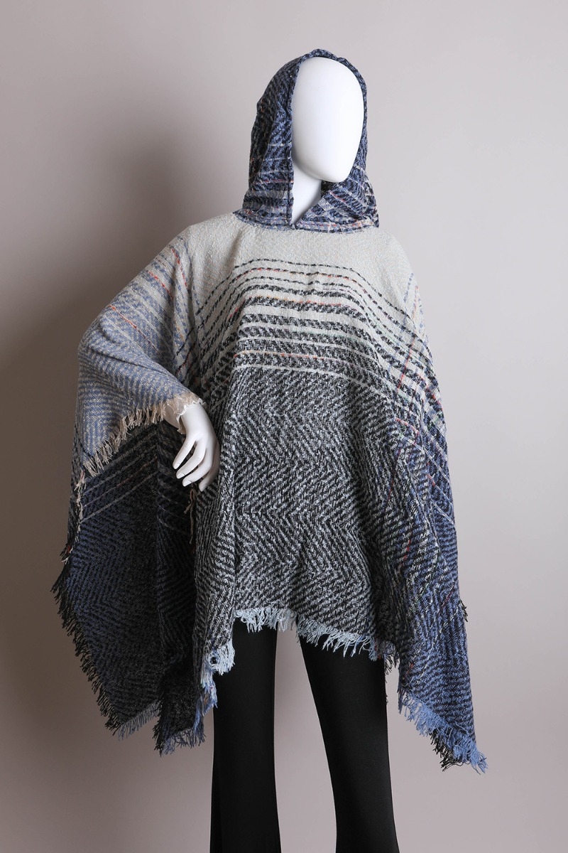 Step Up Your Style Game: Herringbone Tweed Hooded Frayed Edge Poncho ...