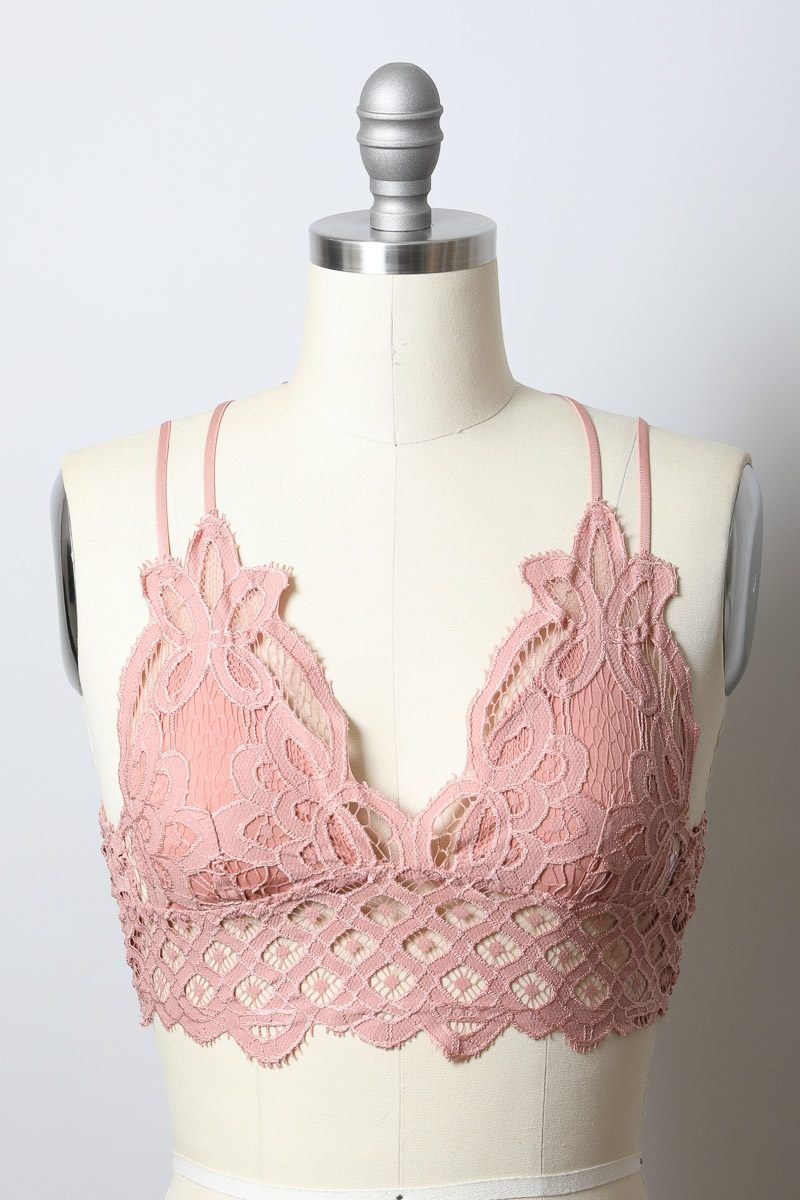 Padded Crochet Lace Longline Bralette - Boho Elegance and Comfort