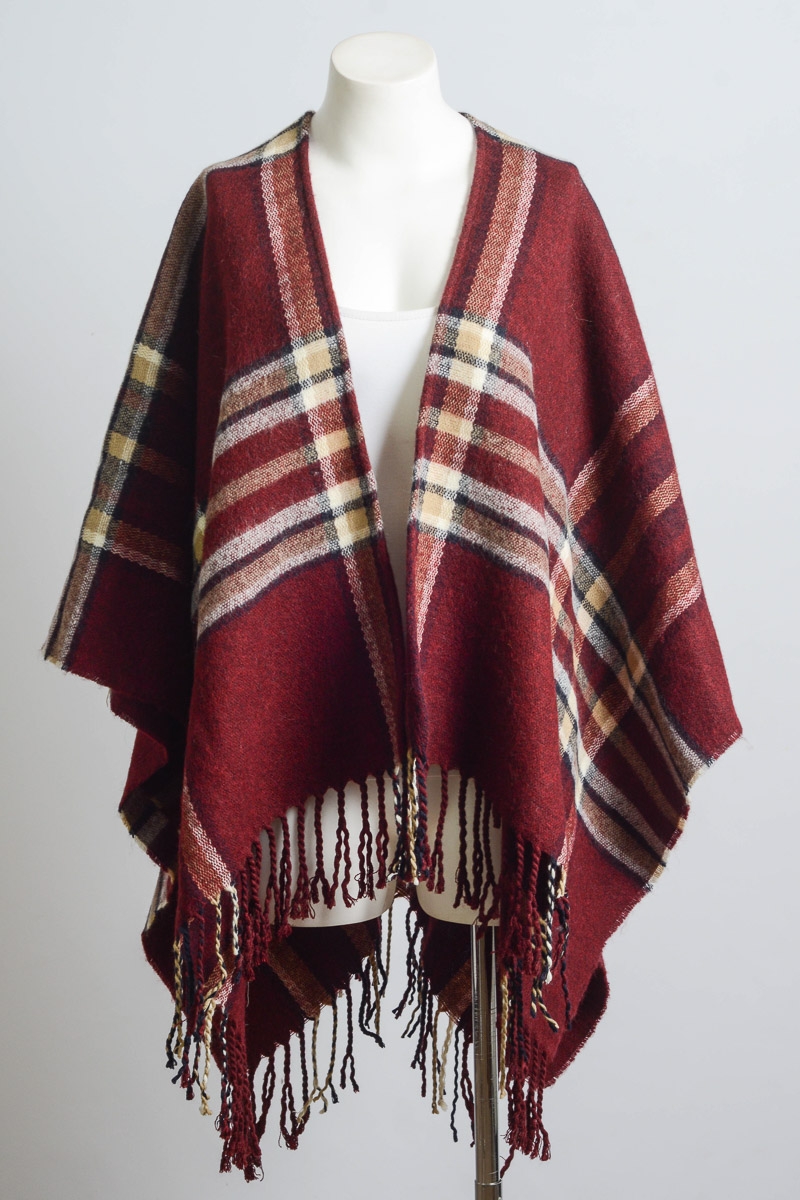 Elegant Plaid Ruana Wrap - Versatile Boho Chic Shawl for All Seasons