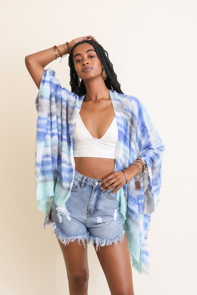 Mint Navy Horizontal Dip Dye Kimono Vendor Supplier Made in China Low Minimum Cheap Price Profitable High Sell-through Fast Shipping Bulk Order