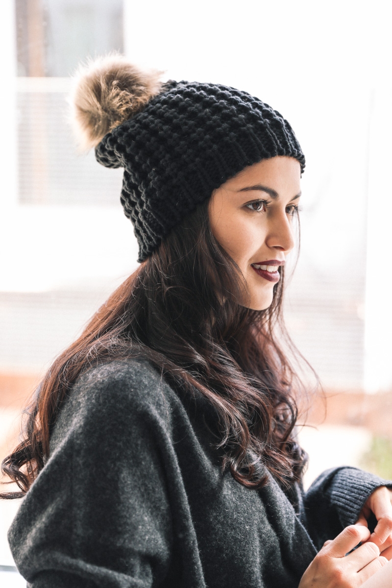 black warm cozy soft textured pom beanie wholesale supplier quality accessories cheap price fast shipping