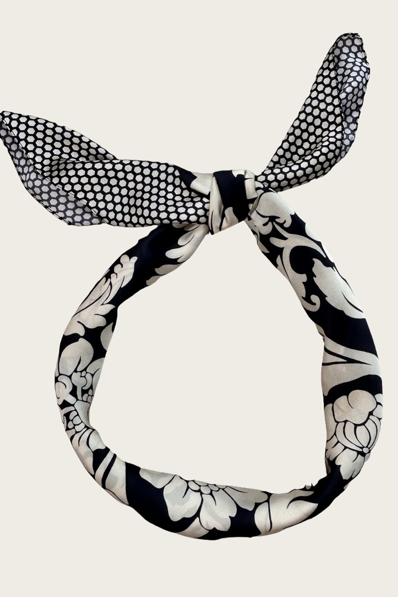Black white floral silky bandana vintage printing scarf 5