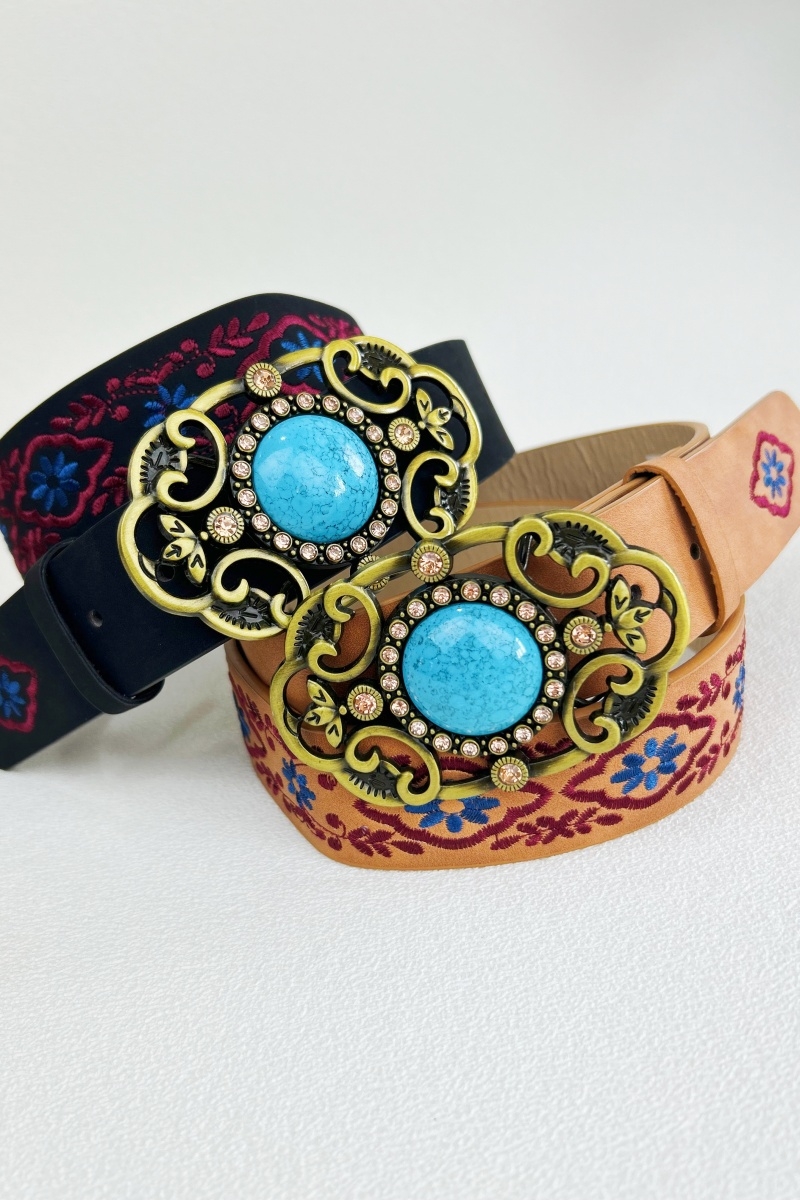 Bohemian turquoise buckle embroidered belt 1