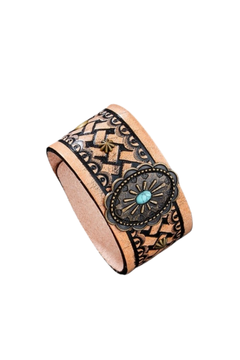 Bohemian vintage turquoise leather cuff bracelet