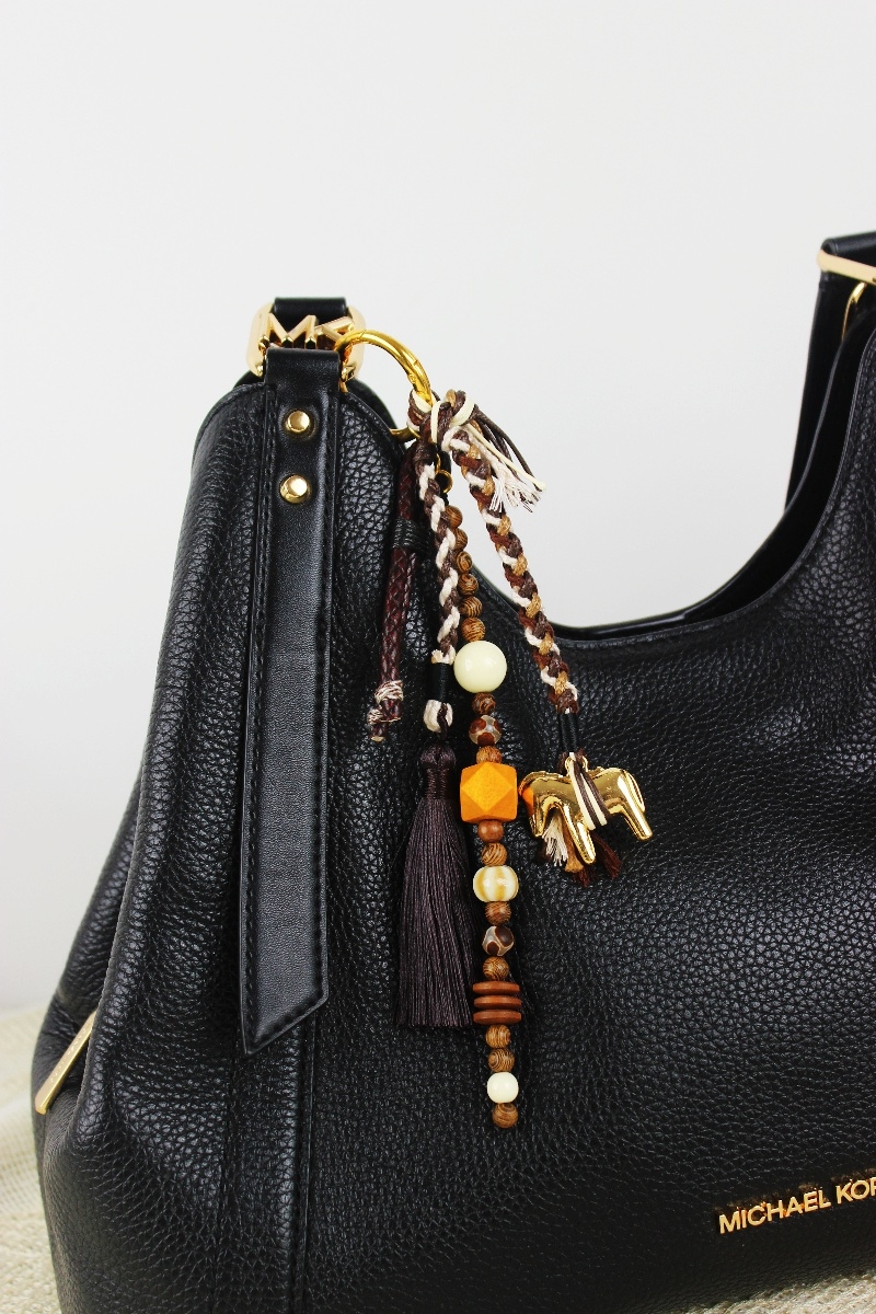 Boho carousel horse bag charm handwoven tassel pendant