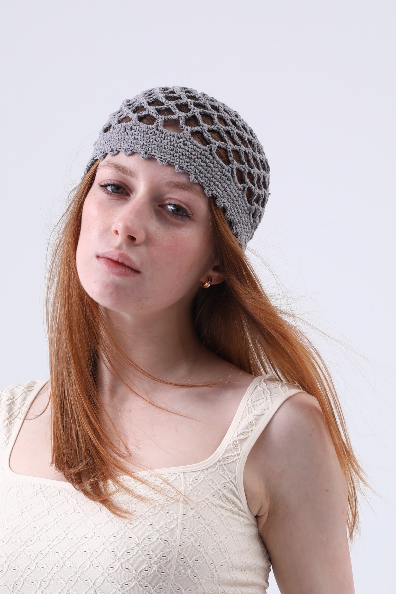 Boho crochet mesh head cap lightweight hollow knit beanie 3
