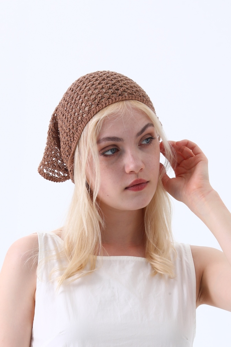 Boho sequin knit crochet head wrap lightweight sparkly kerchief