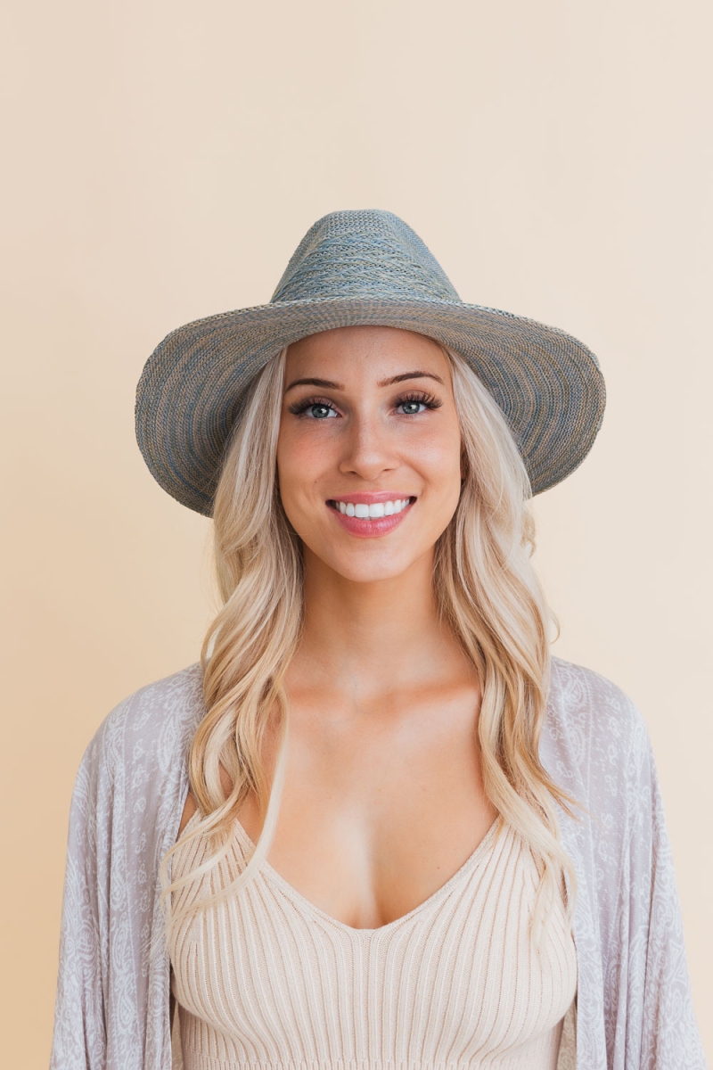 breathable straw cowboy hat blue fedora chevron style