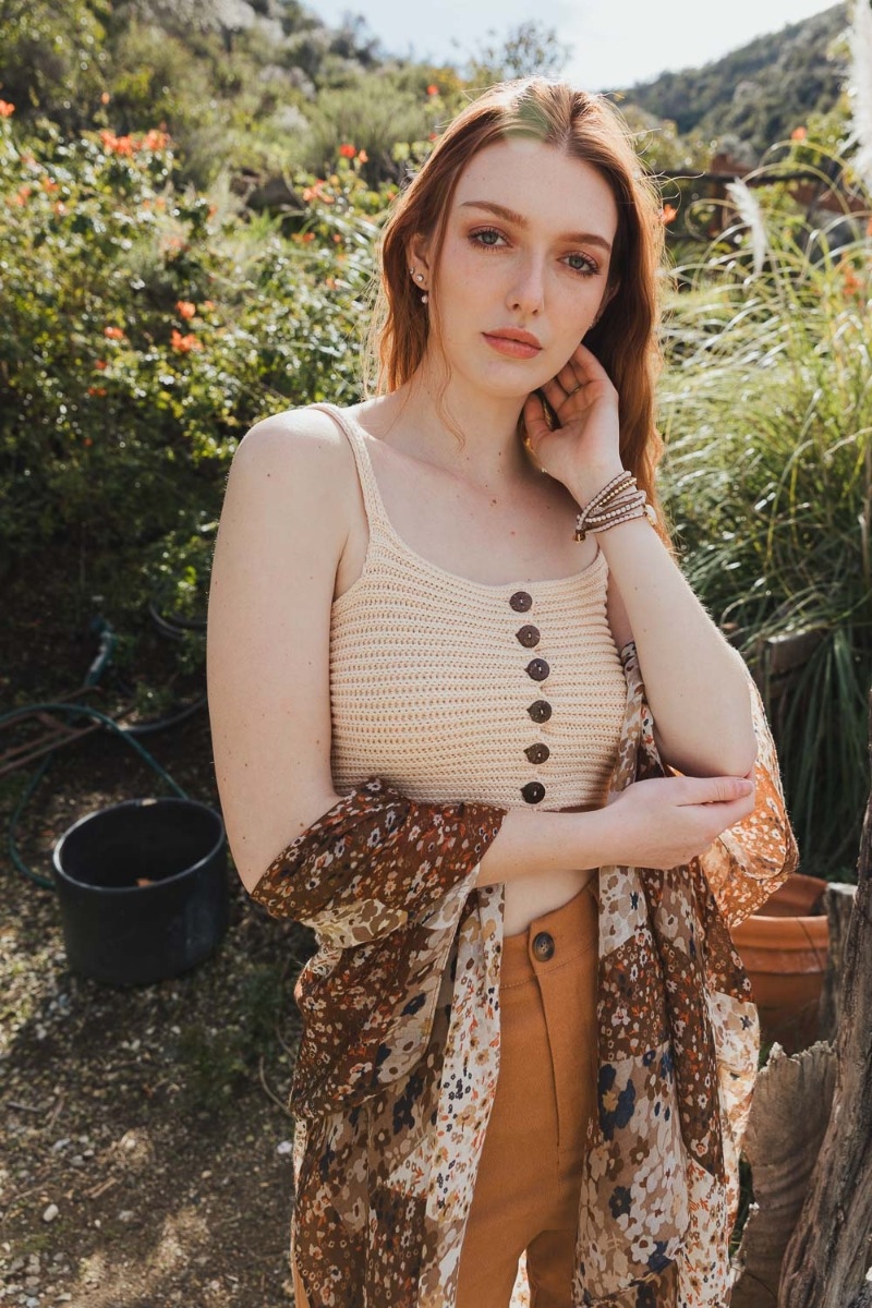 Coco button-front rib knit crop top in solid colors, ideal for loungewear and layering.