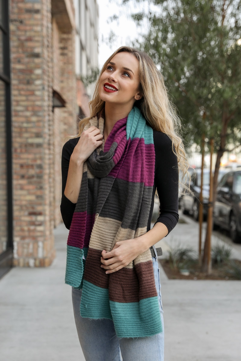 Color block rib knit scarf in a wholesale collection