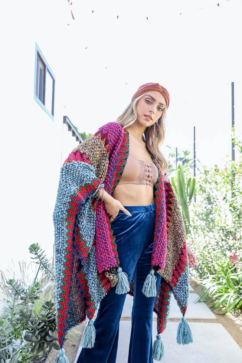 boucle pattern texture colorful throw vintage ruana sweater cardigan blue magenta.jpeg