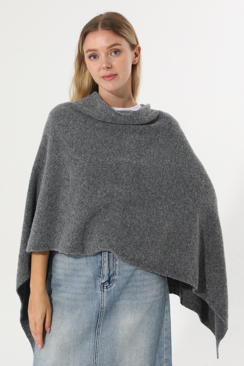 Cowl neck knit poncho wrap shawl women asymmetrical cape