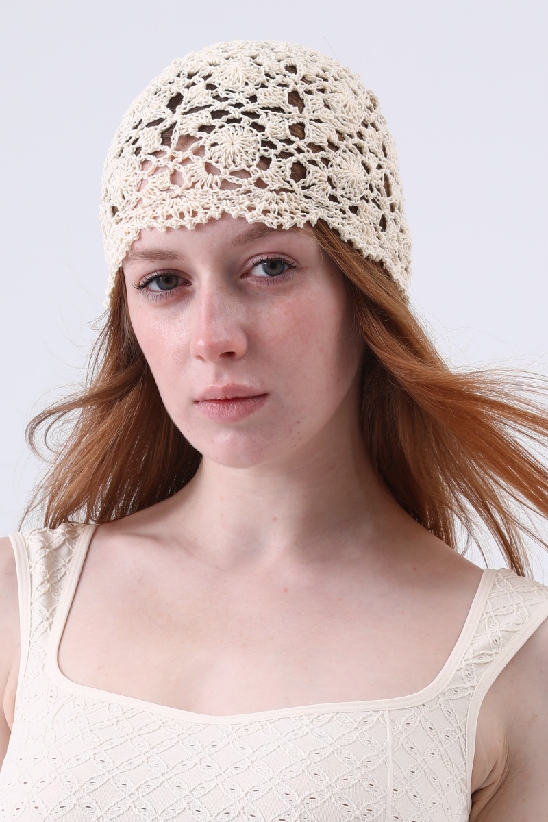 Crochet lace beanie hat hollow out knit skull cap for women 3