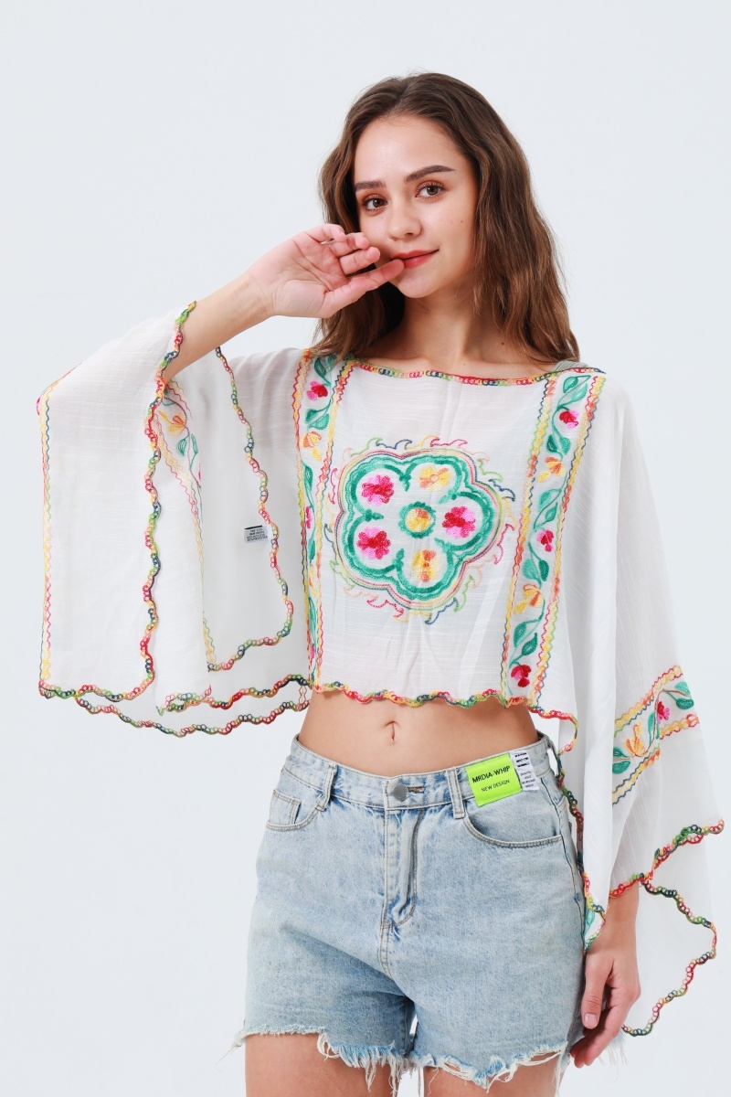 Delicate floral line embroidery kimono breezy spring   summer coverup