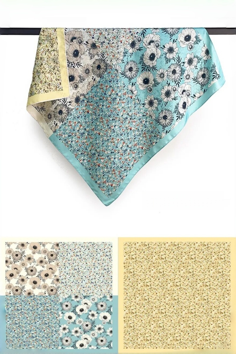 Dualtone gingham floral bandana     reversible silky square scarf 2