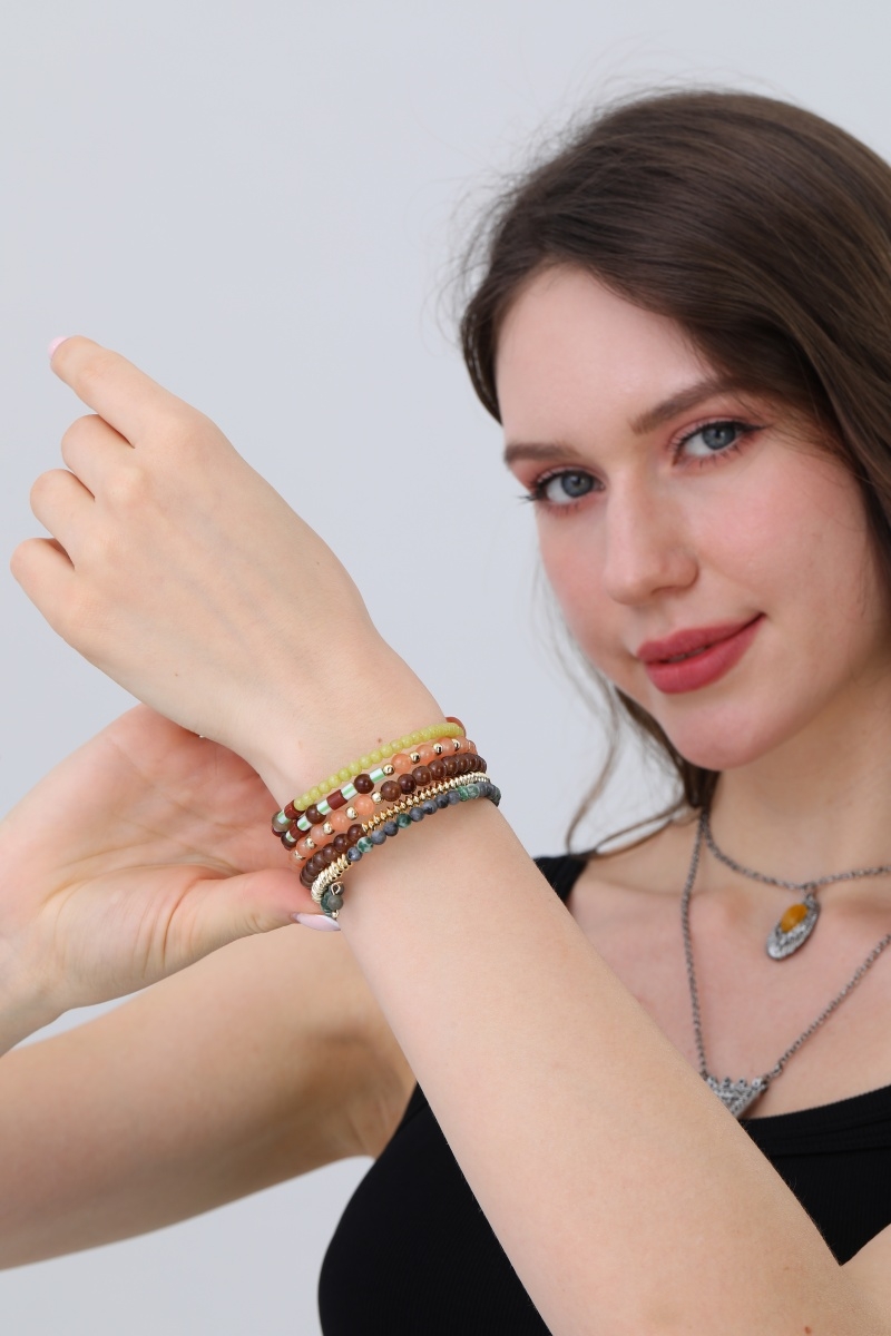 Earthy harmony bracelet     beaded stack set 3