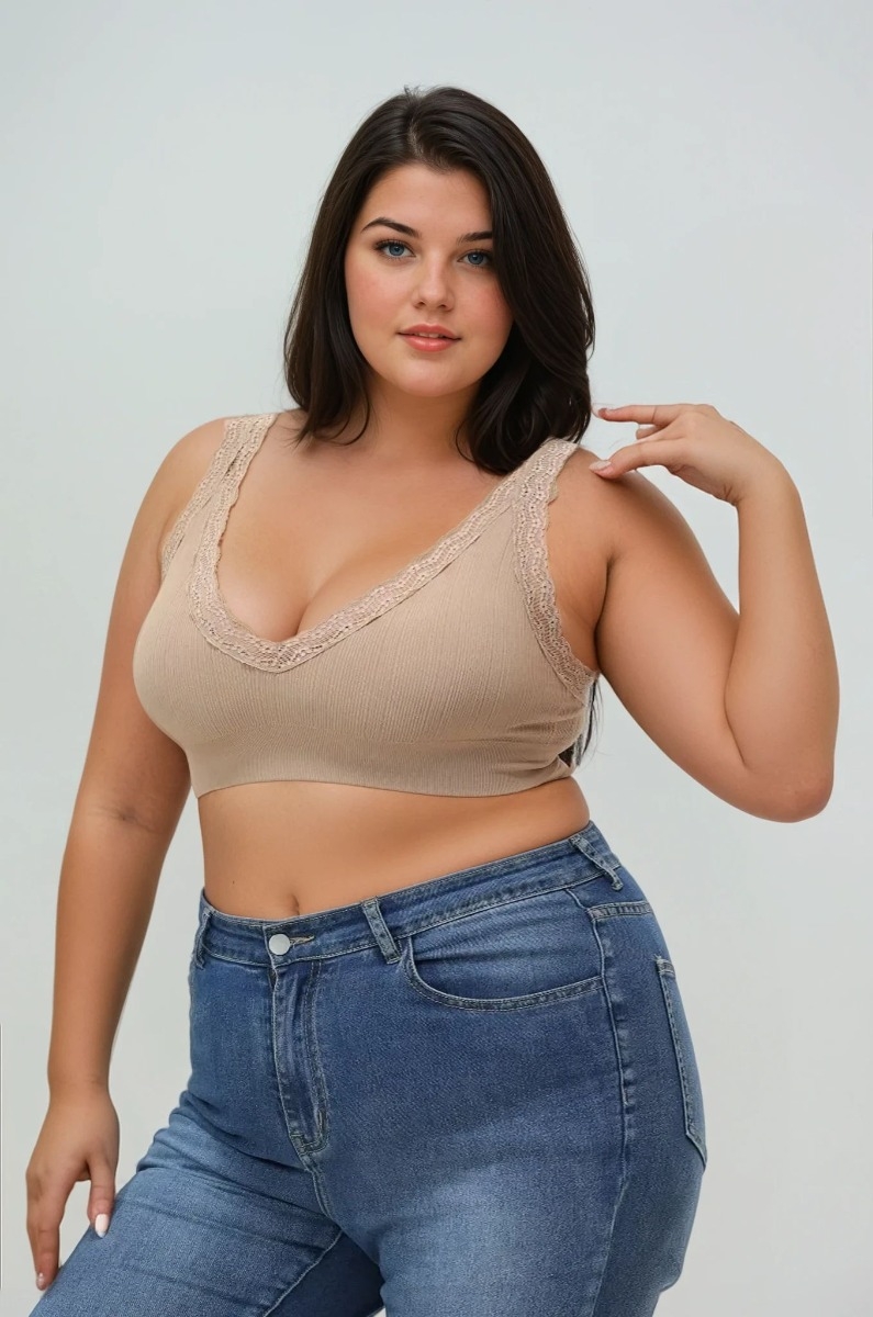 Embrace bohemian plus size lace trim padded bralette 4