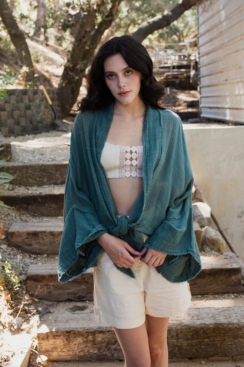 Embrace elegance with flounce sleeve kimono wrap top