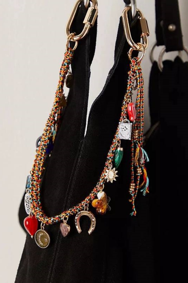 Evil eye bag charm chain handwoven strap style 1
