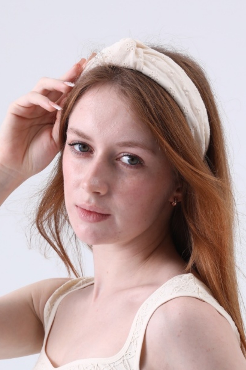 Floral embroidered cotton knotted headband stylish wide hair accessory