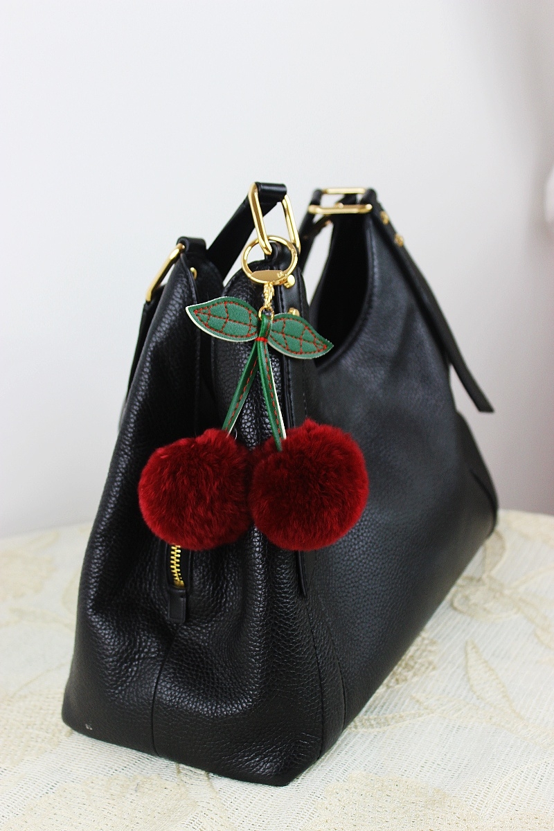 Genuine rabbit fur cherry charm     soft   luxurious bag ornament