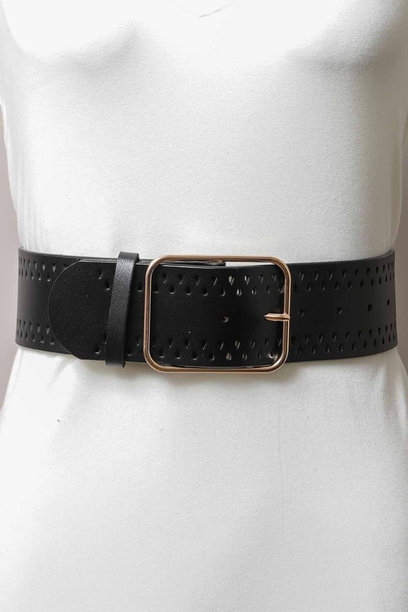 Hip black teardrop pattern buckle waist belt – stylish and modern design