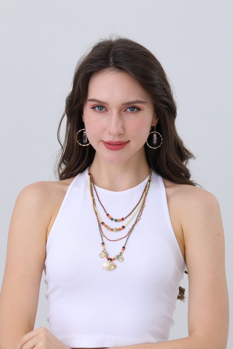 Layered rainbow bead necklace boho style 4