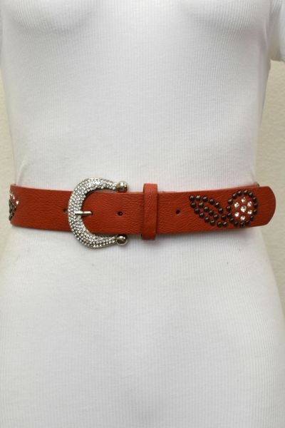 Studded Leaf Decal Belt - Adjustable Leather Fit