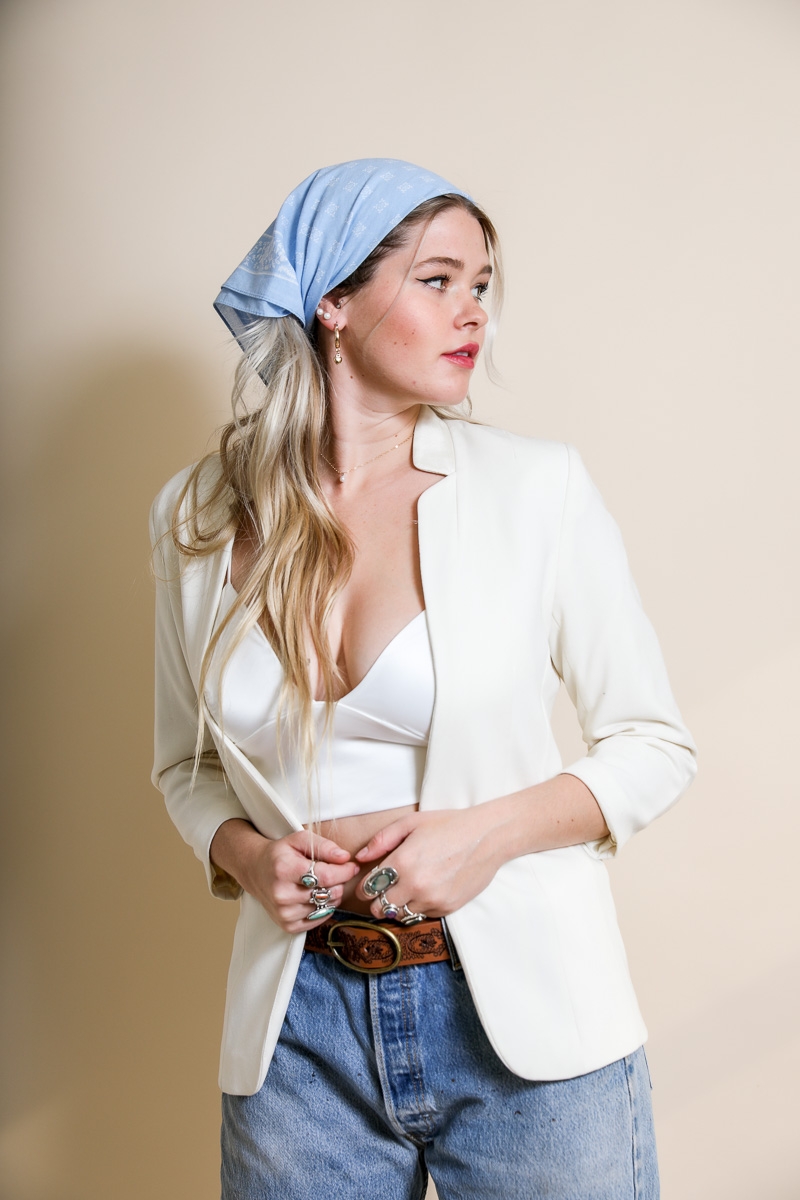 Periwinkle vintage western bandana scarf with unique pattern