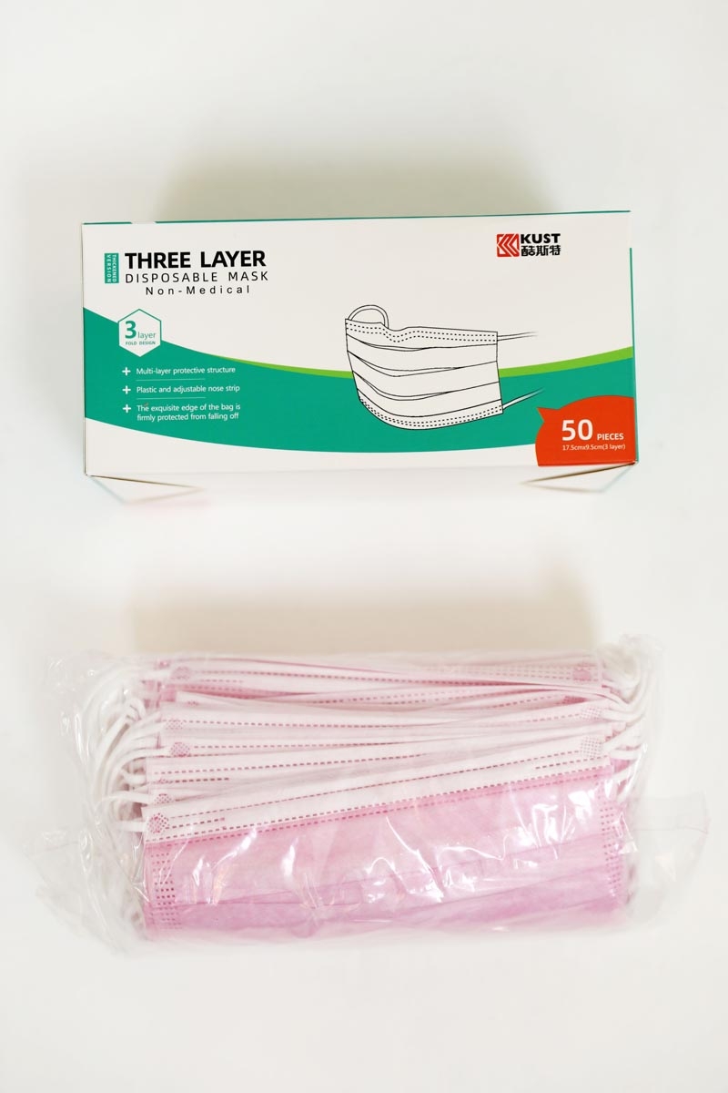 Pink color protective and desposable face maks wholesale at low price from Leto Wholesale - Each box contains 50 pieces
