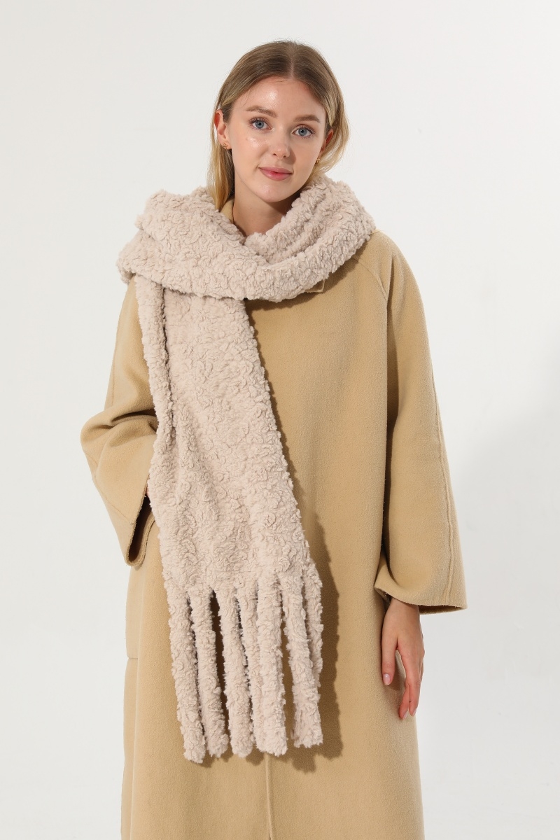 Plush teddy fleece tassel scarf soft solid warm winter women shawl