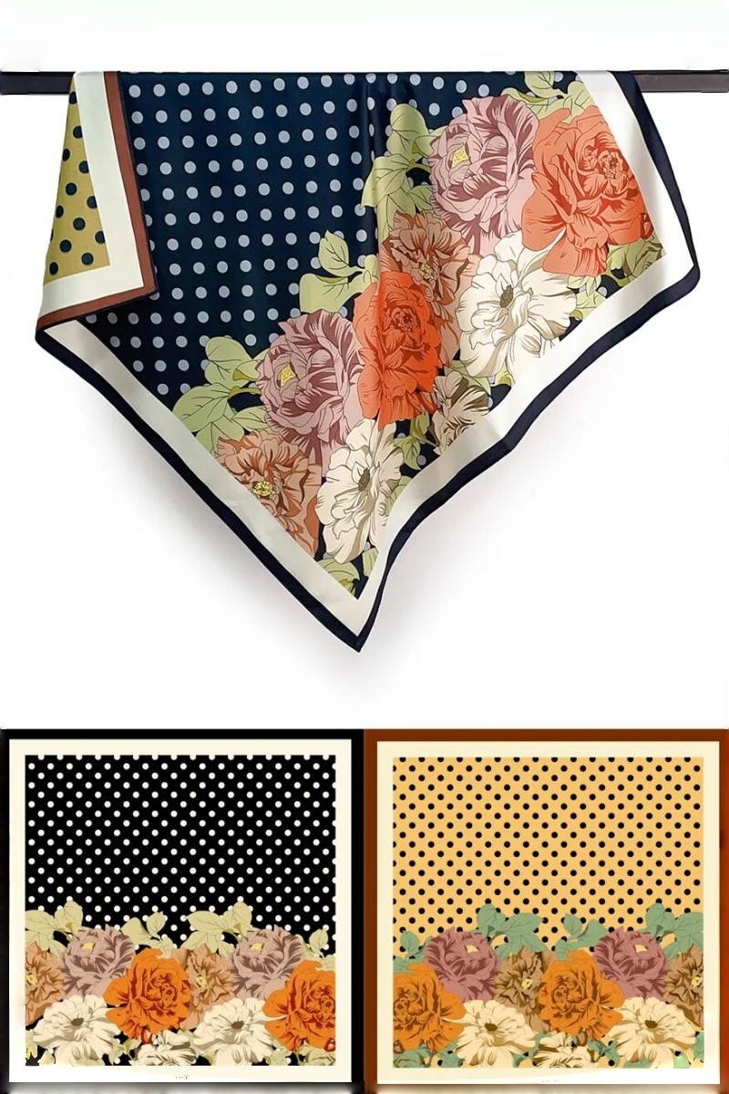 Polka dot   floral reversible bandana     silky doublesided scarf 4