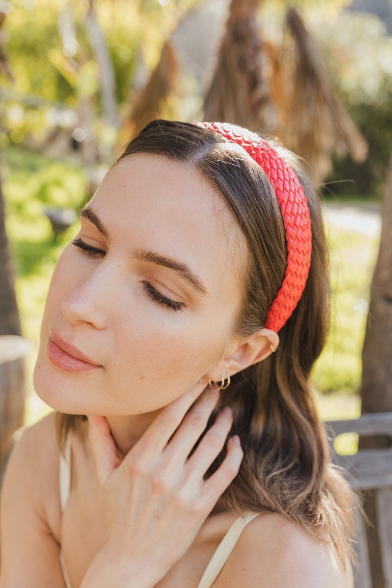 Solid colors woven vegan leather vintage retro wide headbands  1