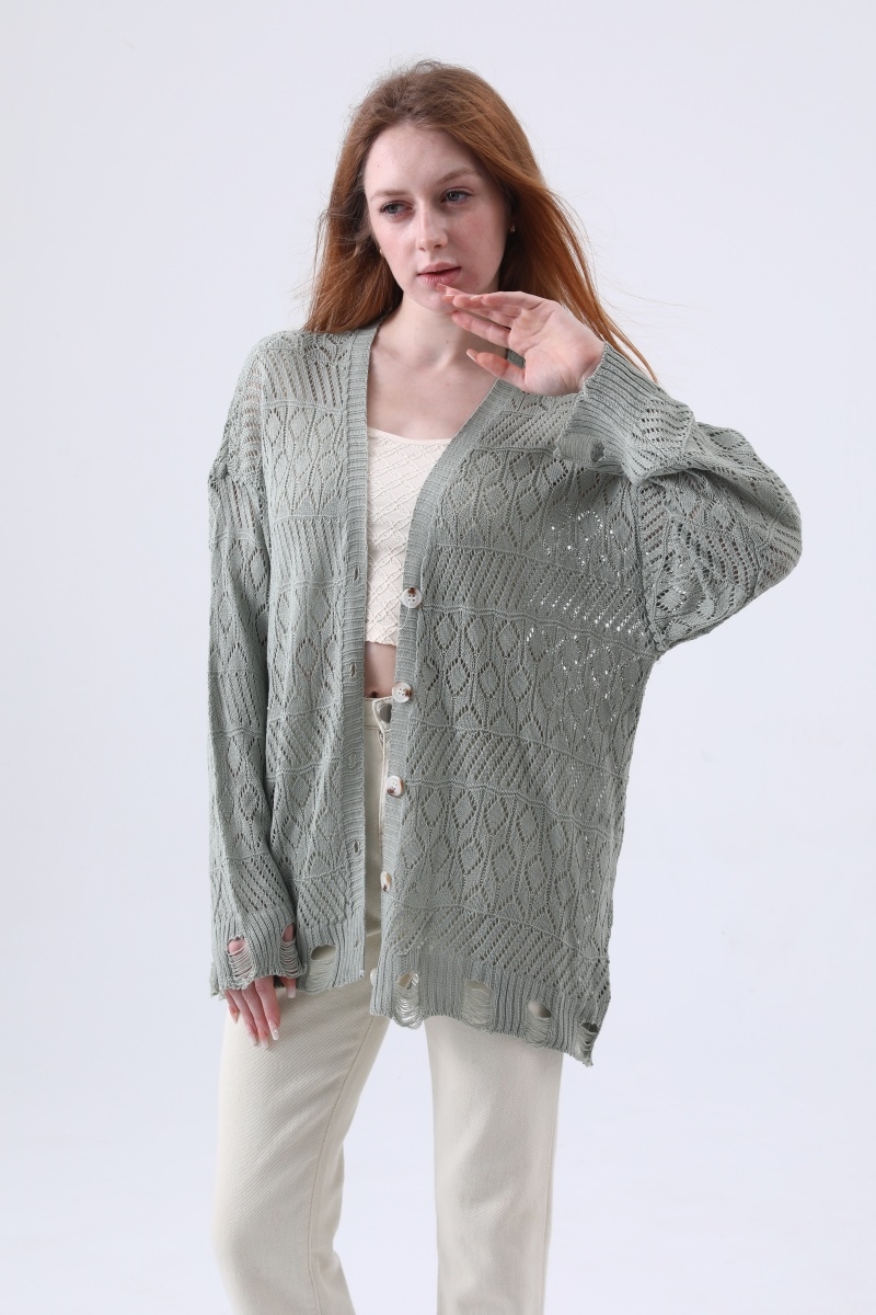 Retro frayed hem diamond knit pullover 11
