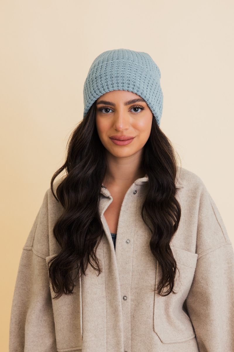 Toasty Waffle Puff Beanie in Sea Blue color wholesale