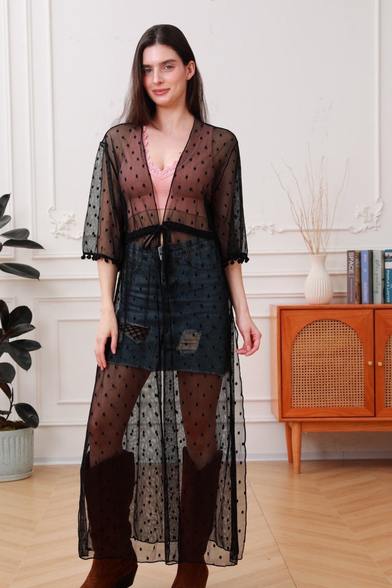 Sheer long polka dot mesh kimono     lightweight   breathable 1