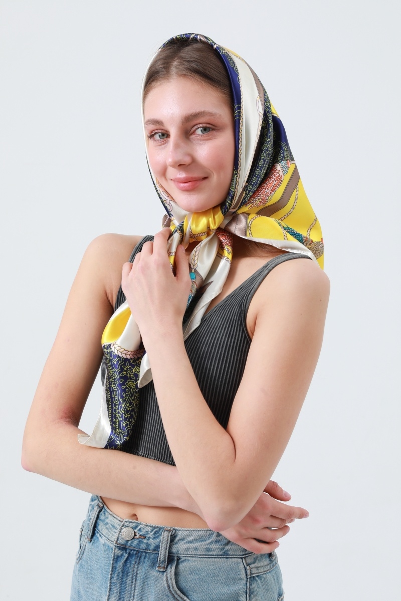 Silky smooth printed square scarf versatile   soft fashion neckwear