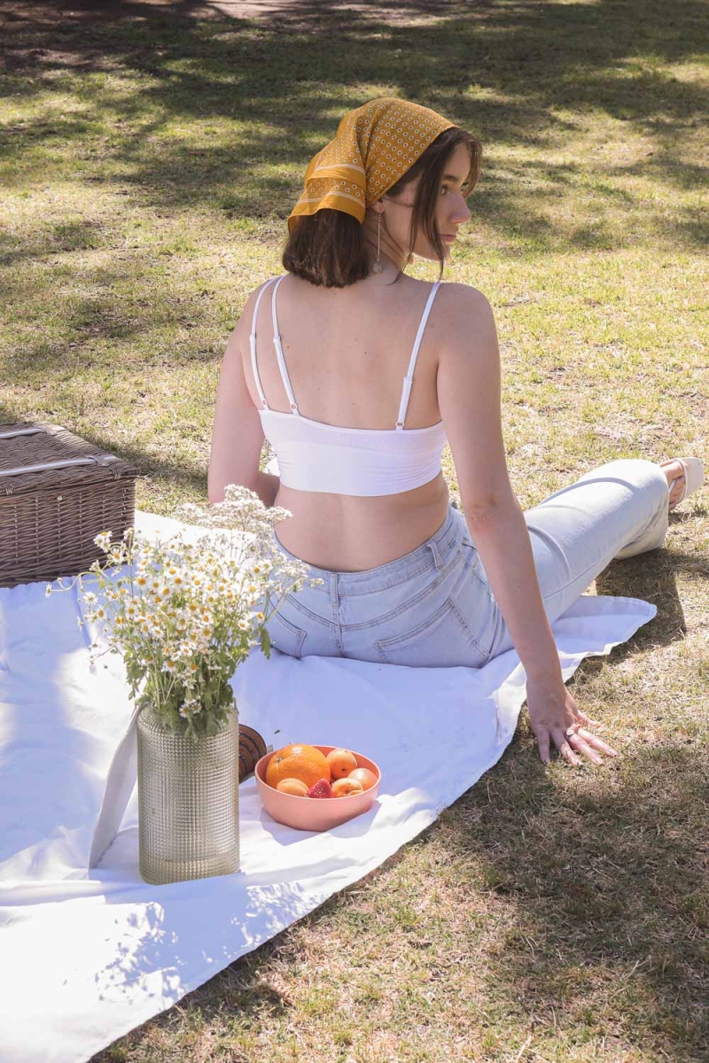 soft fabric daisy bandana folded mustard folded