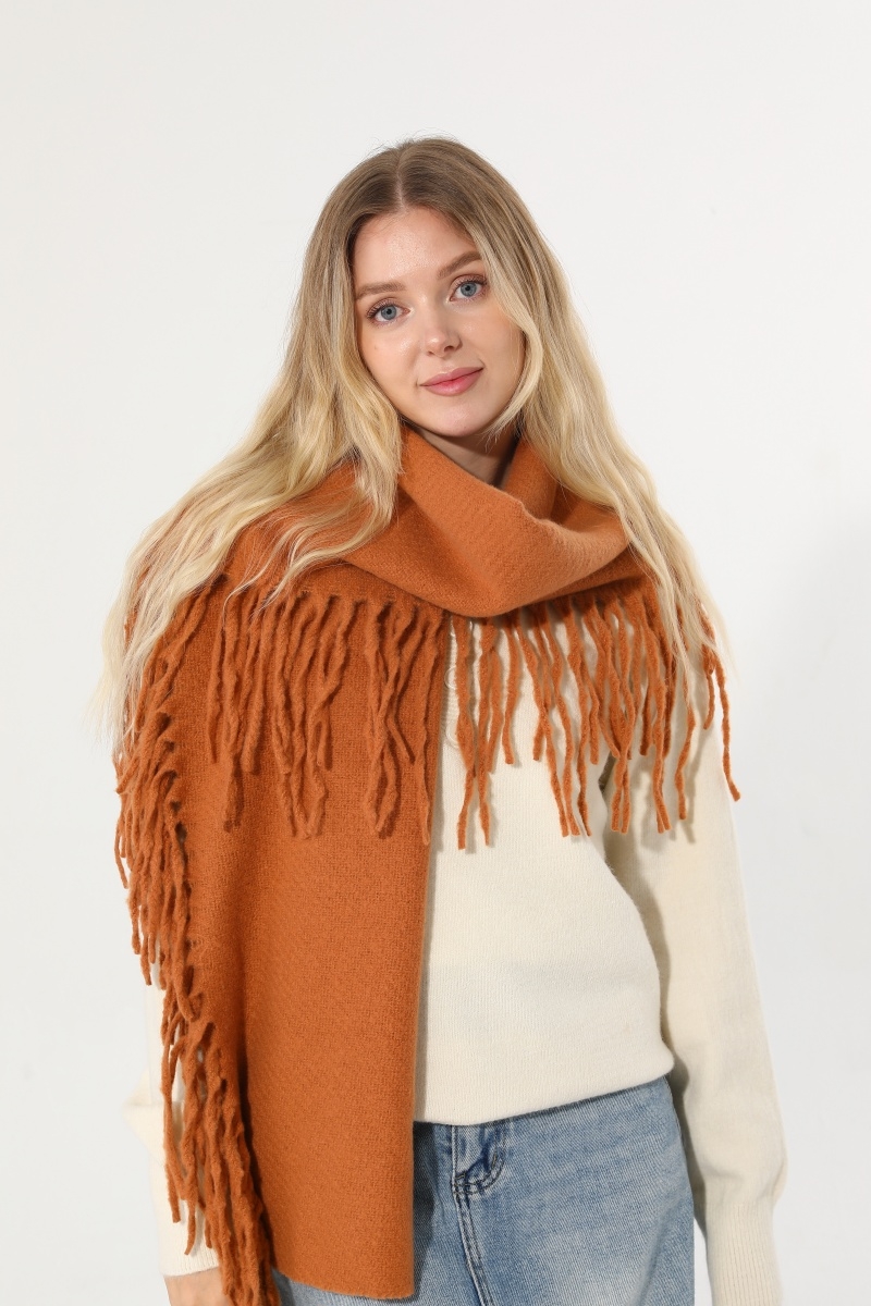 Soft thick tassel scarf solid women winter knit shawl