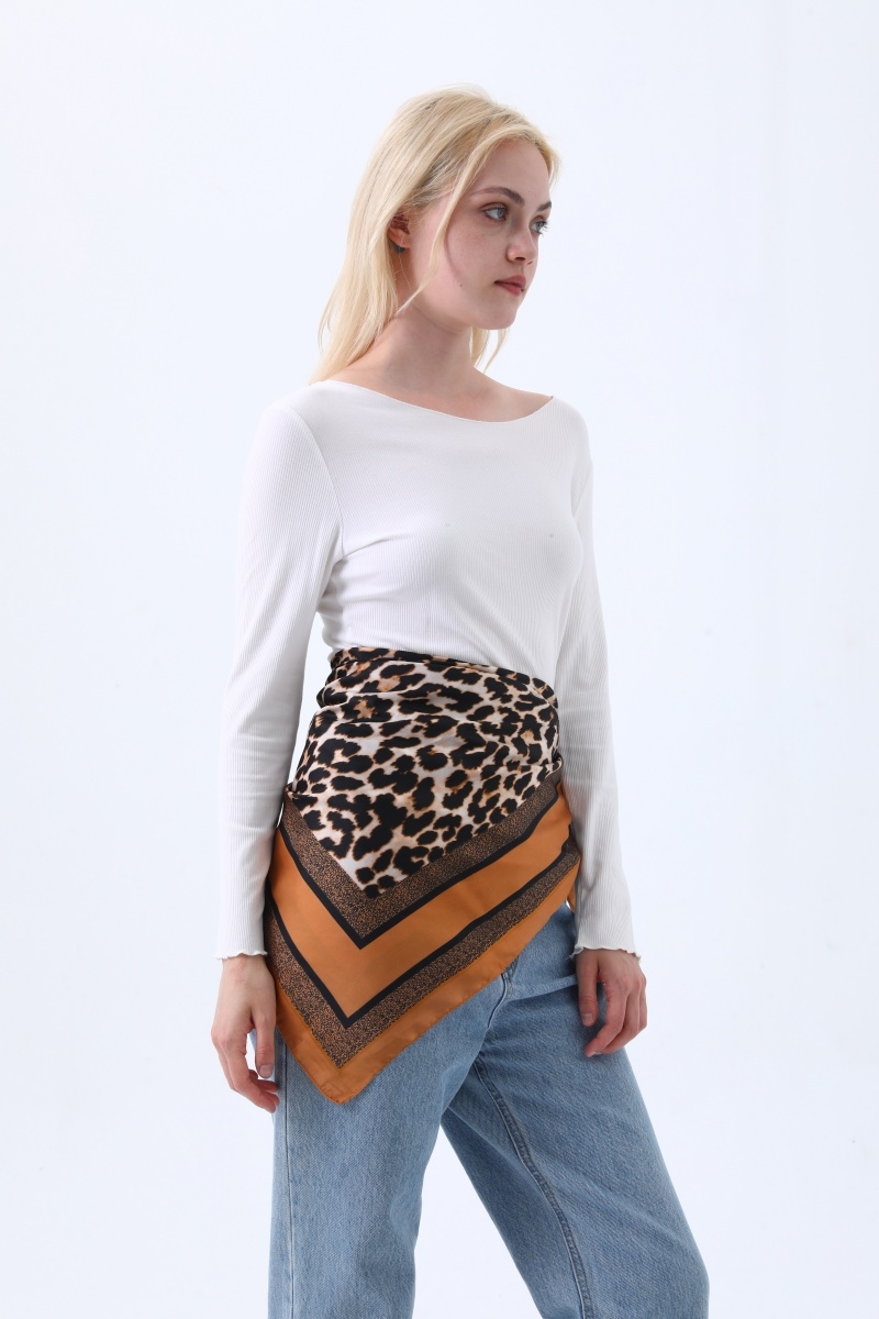 Stylish leopard print satin scarf versatile head neck and waist wrap